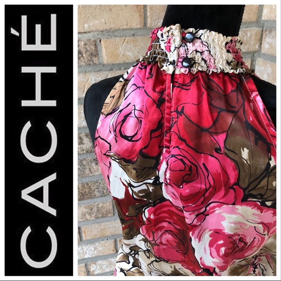 Like New Silk Floral Cache Halter Blouse Sz M - Picture 1 of 7